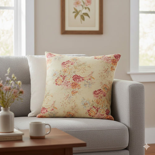 French Country Shabby Chic Floral Throw Pillow Cover - Vintage Rose & Peony Cushion