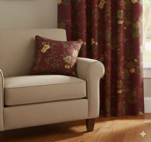 Vintage Burgundy Grapevine Throw Pillow | French Country Floral Accent Cushion