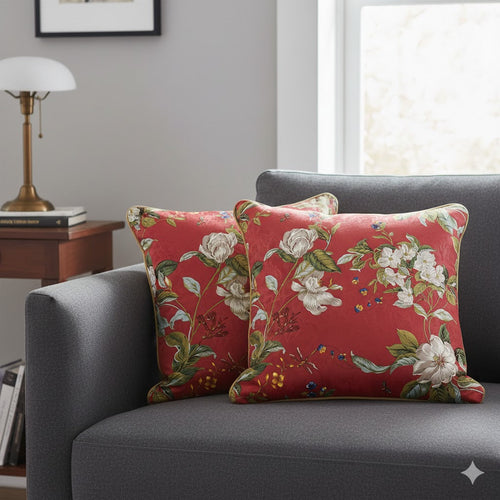 Luxurious Ruby Red Tropical Floral Throw Pillow Cover