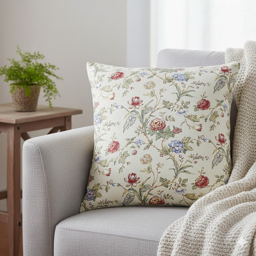 Traditional Grandmillennial Floral Throw Pillow - Red & Blue Chinoiserie Cushion Cover