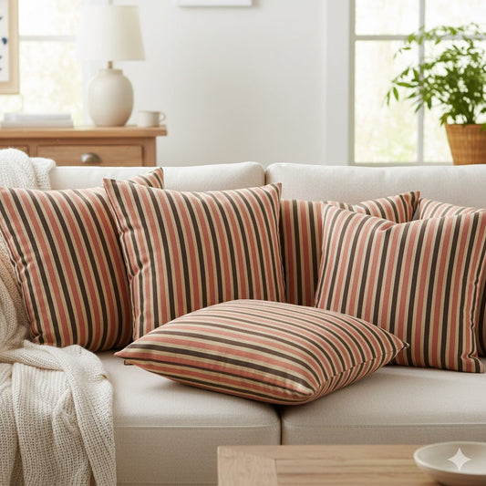 Farmhouse Stripe Accent Throw Pillow - Terracotta & Espresso
