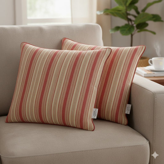 Rustic Red & Cream Stripe Throw Pillow - Classic Ticking Linen-Blend Cushion for Farmhouse Decor