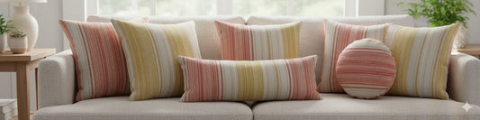 Woven Heritage Stripe Throw Pillow - Red, Gold & Grey Chevron Accent