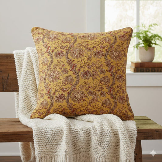 Luxury Golden Paisley Vine Decorative Pillow - Designer Upholstery Fabric