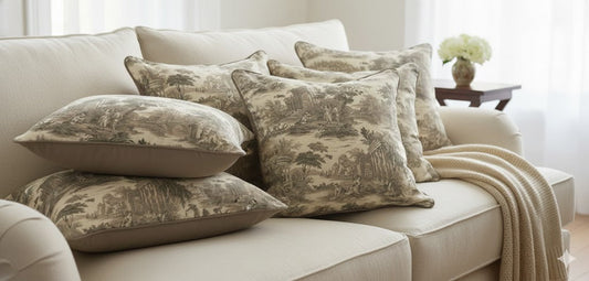 Vintage Grand Tour Scenic Toile Decorative Pillow - Taupe & Cream