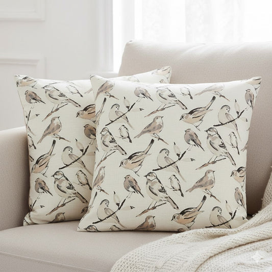 Sketch Bird Throw Pillow - Neutral Beige Watercolor Design Accent Cushion