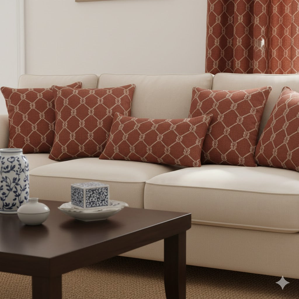 Nautical Rope Knot Lattice Throw Pillows - Terracotta Red Decorative Accent Cushions