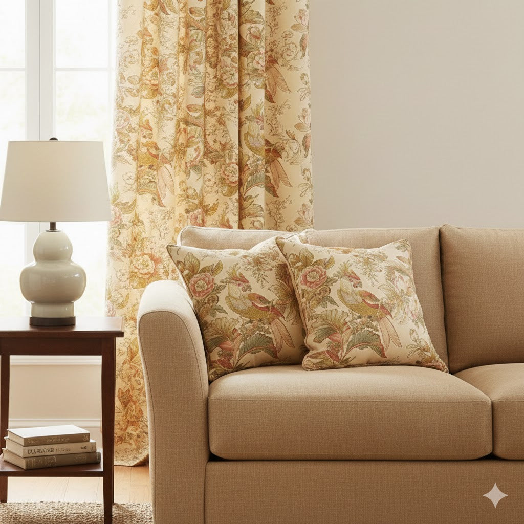 Chinoiserie Toile Throw Pillow Cover - Vintage Exotic Parrot & Peony Cushion - Tropical Botanical Print Accent Pillow