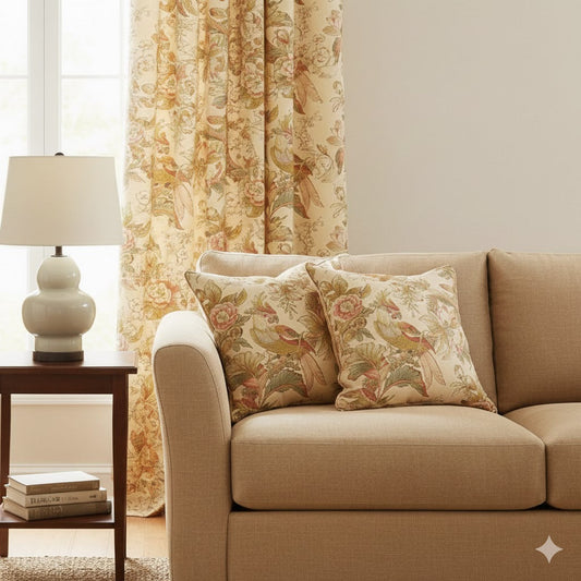 Chinoiserie Toile Throw Pillow Cover - Vintage Exotic Parrot & Peony Cushion - Tropical Botanical Print Accent Pillow